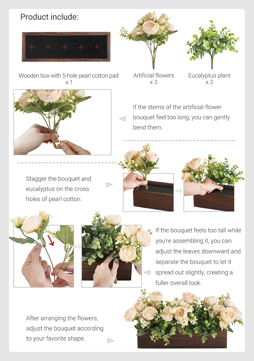Dahey Artificial Flowers in Wood Box, Fall Centerpieces for Table Decor