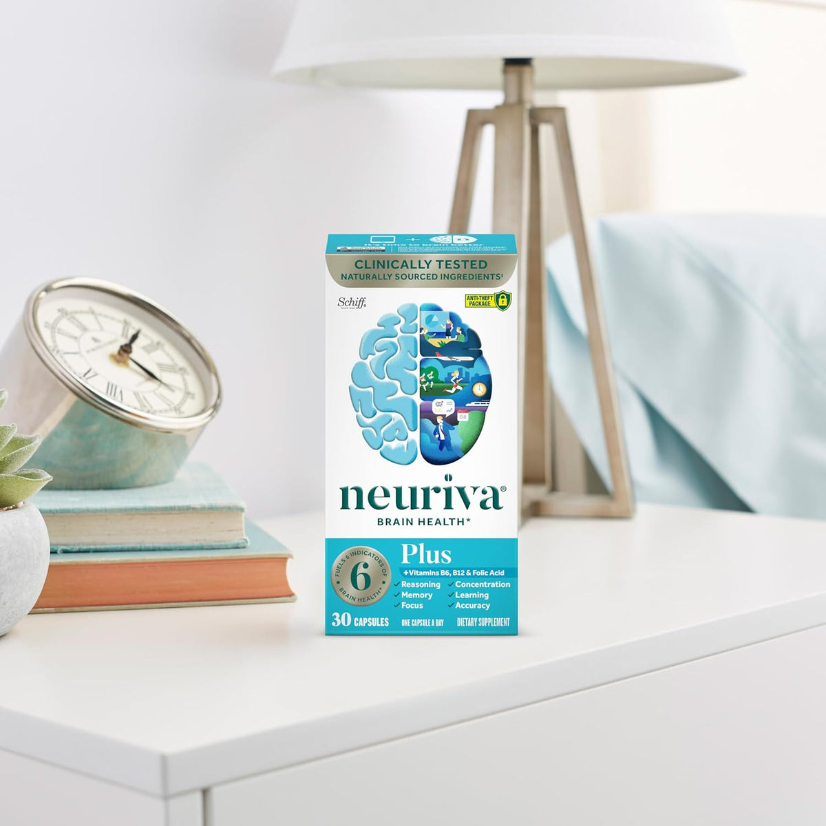 NEURIVA Plus Brain Supplements for Memory and Focus, Clinically Tested Nootropics Neurofactor and Phosphatidylserine, with Vitamin B12, Vitamin B6 and Folic Acid, 30 Count Capsules