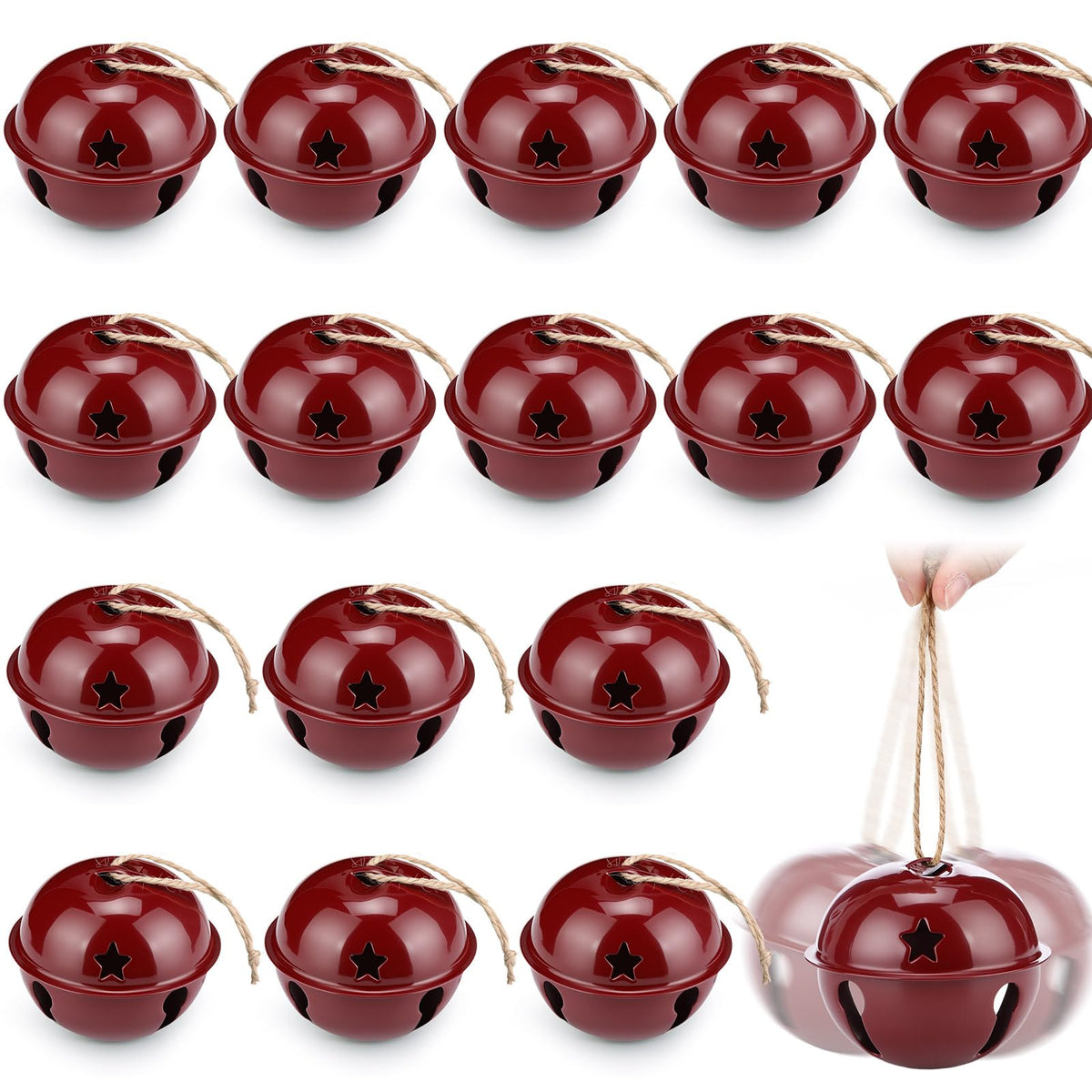 Zhengmy 16 Pcs Large Christmas Jingle Star Bell Xmas Ornament, Gold