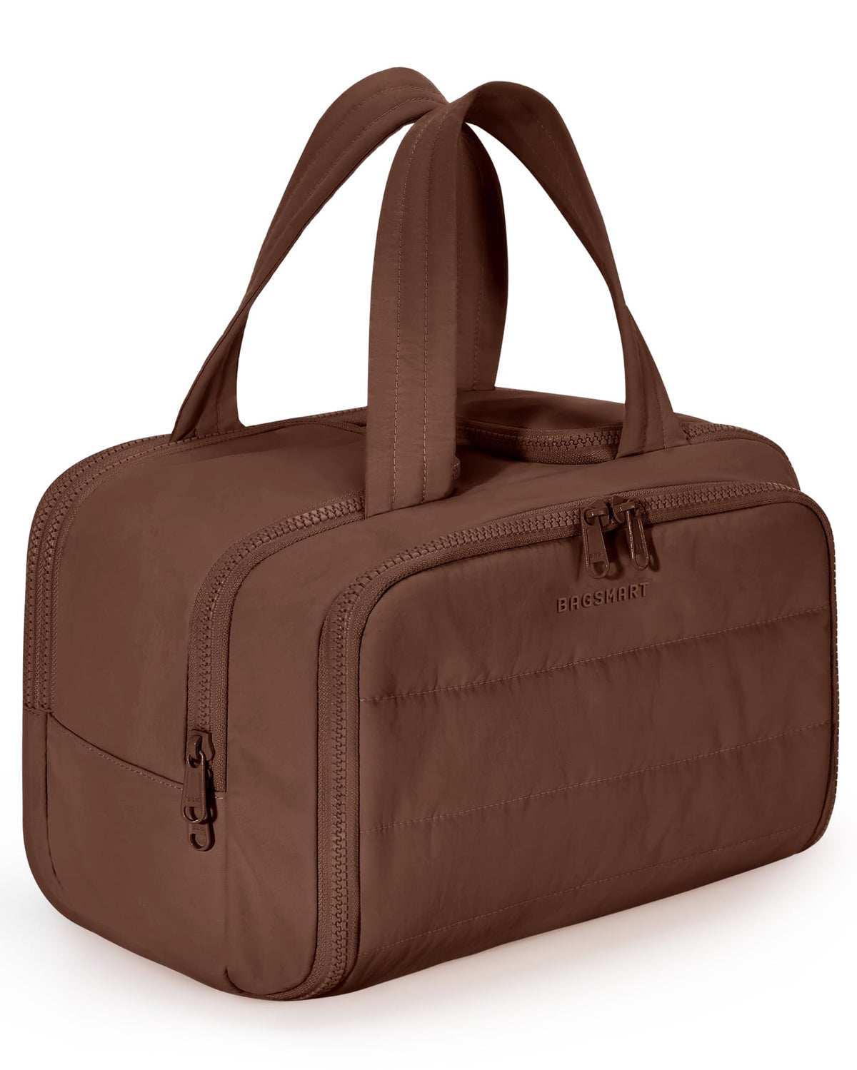 BAGSMART Travel Toiletry Bag, Crush Toiletry Bag for Women, Wide-open Puffy Toiletry Bags for Traveling, Large Travel Cosmetic Makeup Bag Organizer for Accessories,Toiletrie, Beige