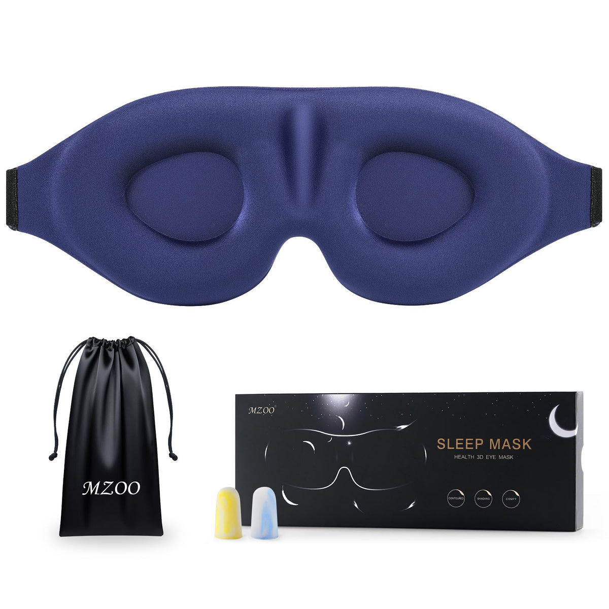 MZOO Luxury Sleep Mask for Women Men Patented Light Blocking Design | Zero Eye Pressure, 3D Contoured Sleeping Mask for Side Sleeper, Breathable, Adjustable, for Travel, Black