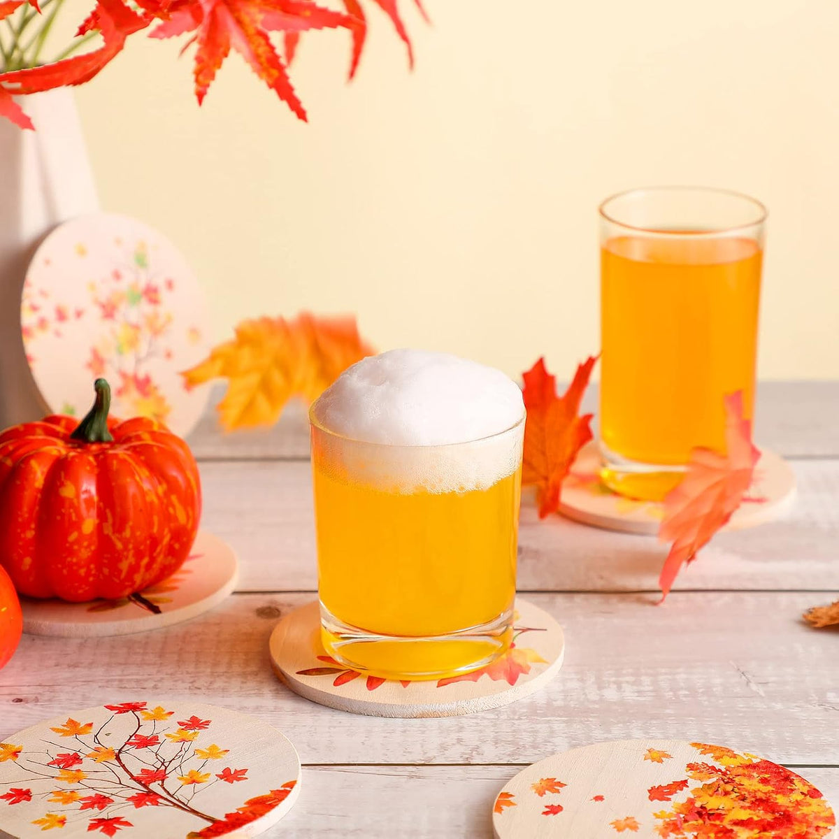 6 Packs Fall Maple Leaves Coasters for Drinks Wood Coasters