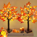 TURNMEON Thanksgiving Decor 2 Pack 18 Inch Prelit Fall Maple Tree 48 LEDs
