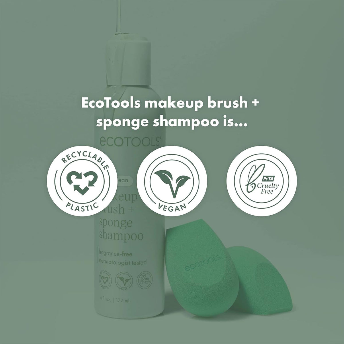 EcoTools Makeup Brush Cleanser + Sponge Shampoo, Fragrance-Free, 8 Fl Oz