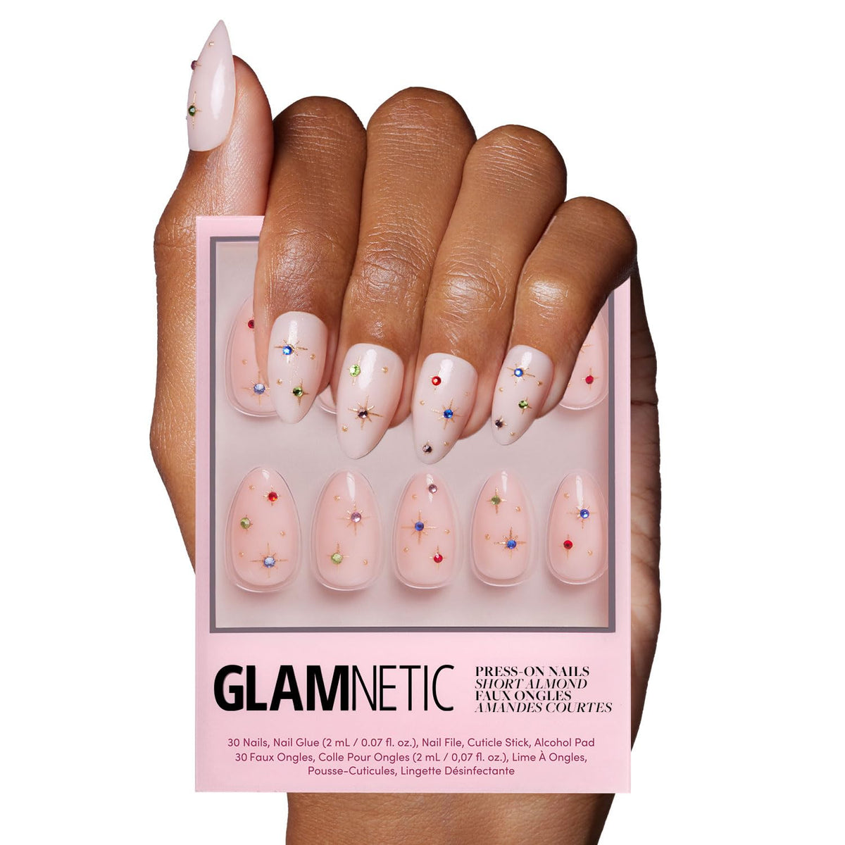 Glamnetic Press On Nails - Short Round, Glossy Fake Nails 30 Pc Full Kit | Neutral press on nails, 12 sizes. Everyday glue-on set. Waterproof, chip-resistant, up to 2 weeks wear