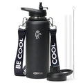 Coolflask Water Bottle with Straw, 40 oz Insulated Metal Water Flask with Straw & Spout Lids, Stainless Steel Double Wall Vacuum, Keep Cold 48h Hot 24h, Leak Proof, BPA-Free, Apricot Pink