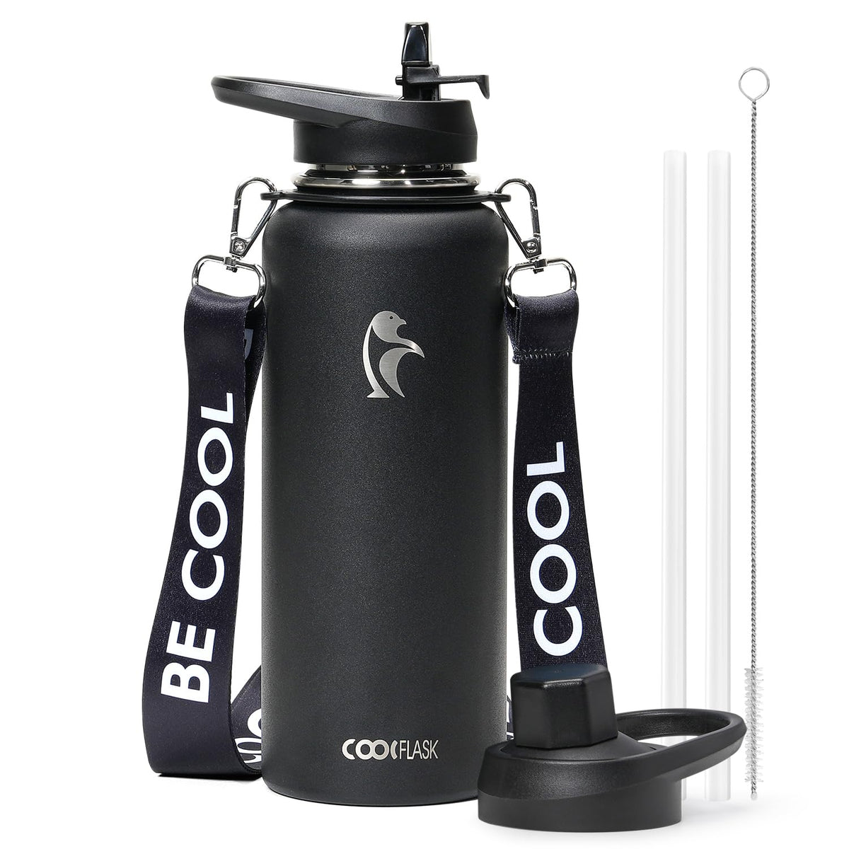 Coolflask Water Bottle with Straw, 40 oz Insulated Metal Water Flask with Straw & Spout Lids, Stainless Steel Double Wall Vacuum, Keep Cold 48h Hot 24h, Leak Proof, BPA-Free, Apricot Pink