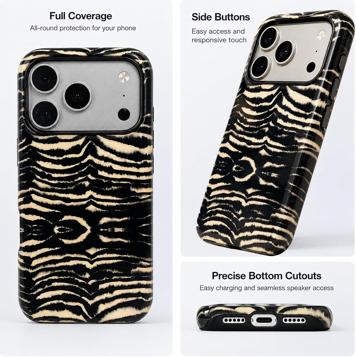 Compatible with iPhone 18 Pro Case,Animal Stylish Zebra Tiger Print Pattern Retro Phone Case Shockproof Double-Layer Drop-Resistant Protection,Zebra, for iPhone 18 Pro