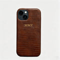 Personalise Gold Silver Initial Letters Leather Case for iPhone 14 15 16 17 Pro max 13 17 Pro Xs Max 12 11 XR 14 15 16 Plus 17air Luxury Lizard Skin Texture PU Cover (Burgundy)