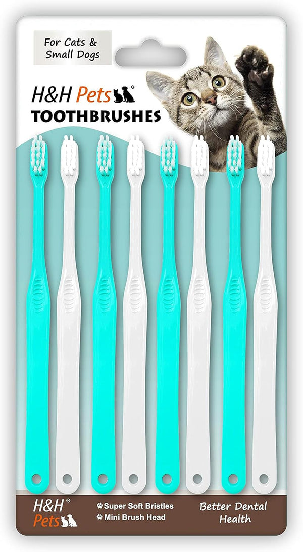 H&H Pets Toothbrush for Small Dogs & Cats - Soft and Extra Small Toothbrush Designed for Cats, Puppies, and XS Breed Dogs Like Teacups, Chihuahuas, Yorkshire, and Poodle, 8 Count Pack