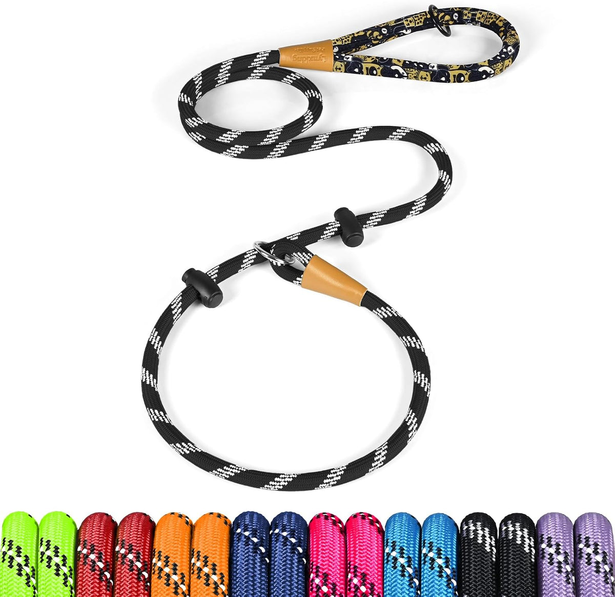 lynxking Slip Lead Dog Leash Reflective, Heavy Duty Comfortable Strong Rope for Large Medium Small Dogs No Pull Pet Training (Black, Large 1/2in x 6ft-Slip Lead)