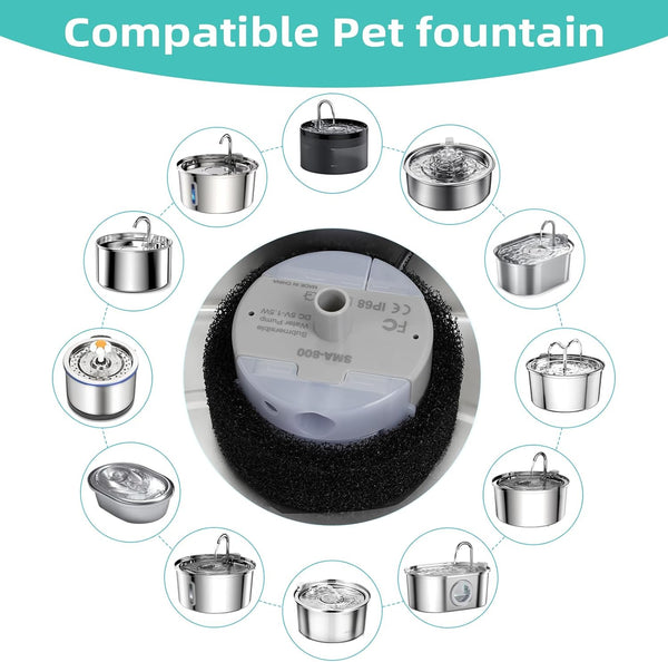 Ultra-Quiet Replacement Pump for Stainless Steel Cat Water Fountains - SMA-800 Motor - Safe and Easy to Clean with Low Voltage DC 5V and USB Cable (Pump) (Side Pump)