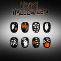 Halloween Black Press On Nails Short Oval Cute Ghost Pumpkin Fake Nails