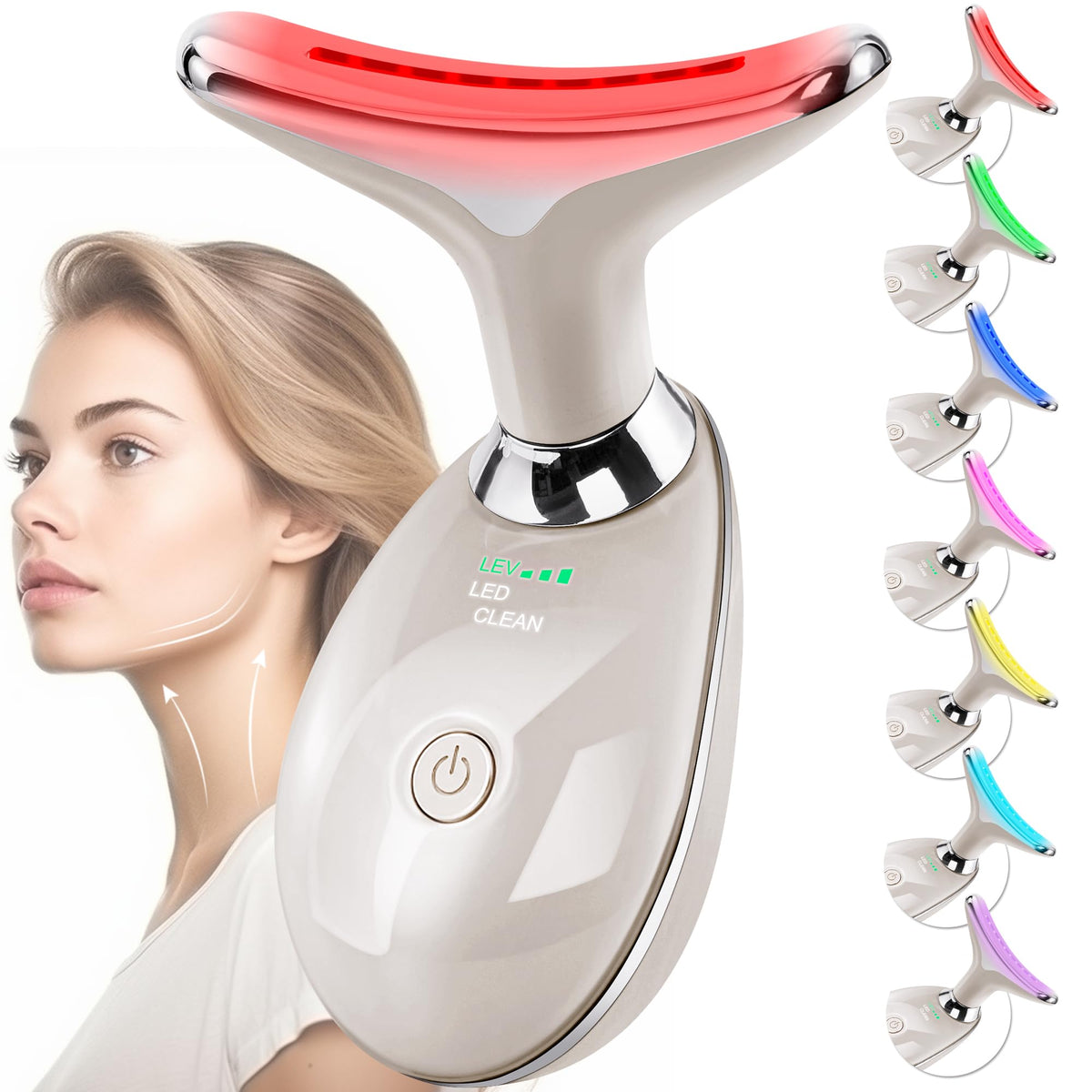 Facial Massager Face and Neck, Face 𝖲 culpting Wand Tool with 7 Color - Birthday, Christmas, Mothers Day, Valentines Day Gifts for Her Women Mom Best Friend Wife Teacher (White)
