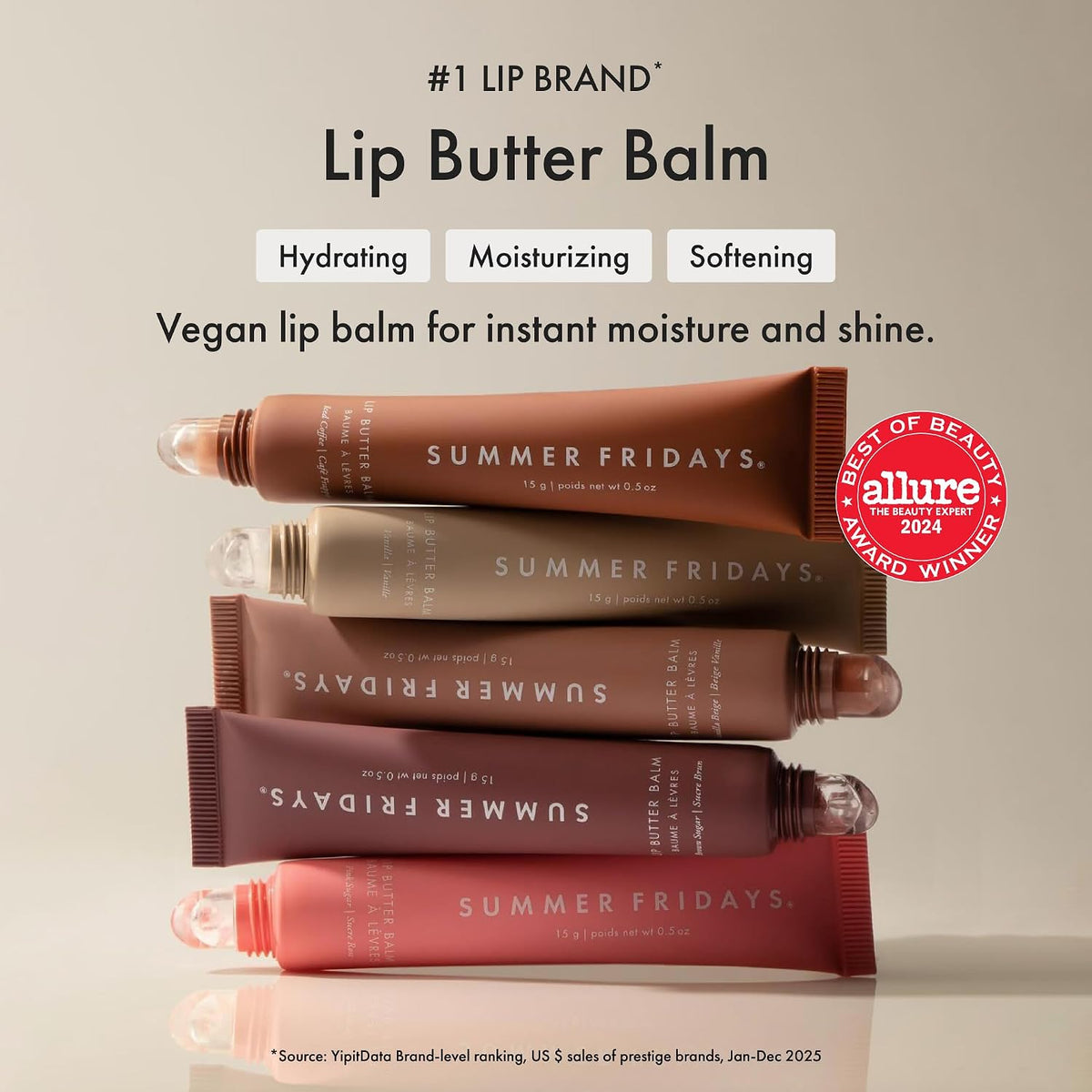 Summer Fridays Lip Butter Balm - Moisturizing Lip Gloss for Instant Shine + Sheer Color - With Nourishing Shea Butter - Everyday Makeup + Skin Care Summer Essentials - Vegan - Vanilla Beige (.5 Oz)