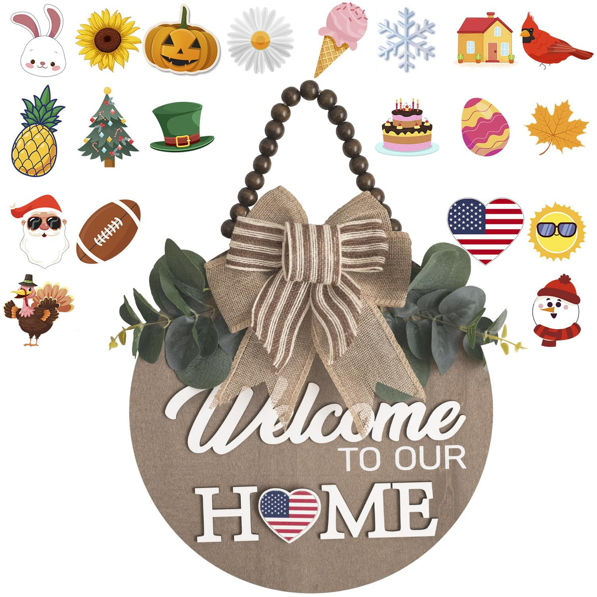 Welcome Sign for Front Door 12 in Wreath Decorations for All Seasons Brown