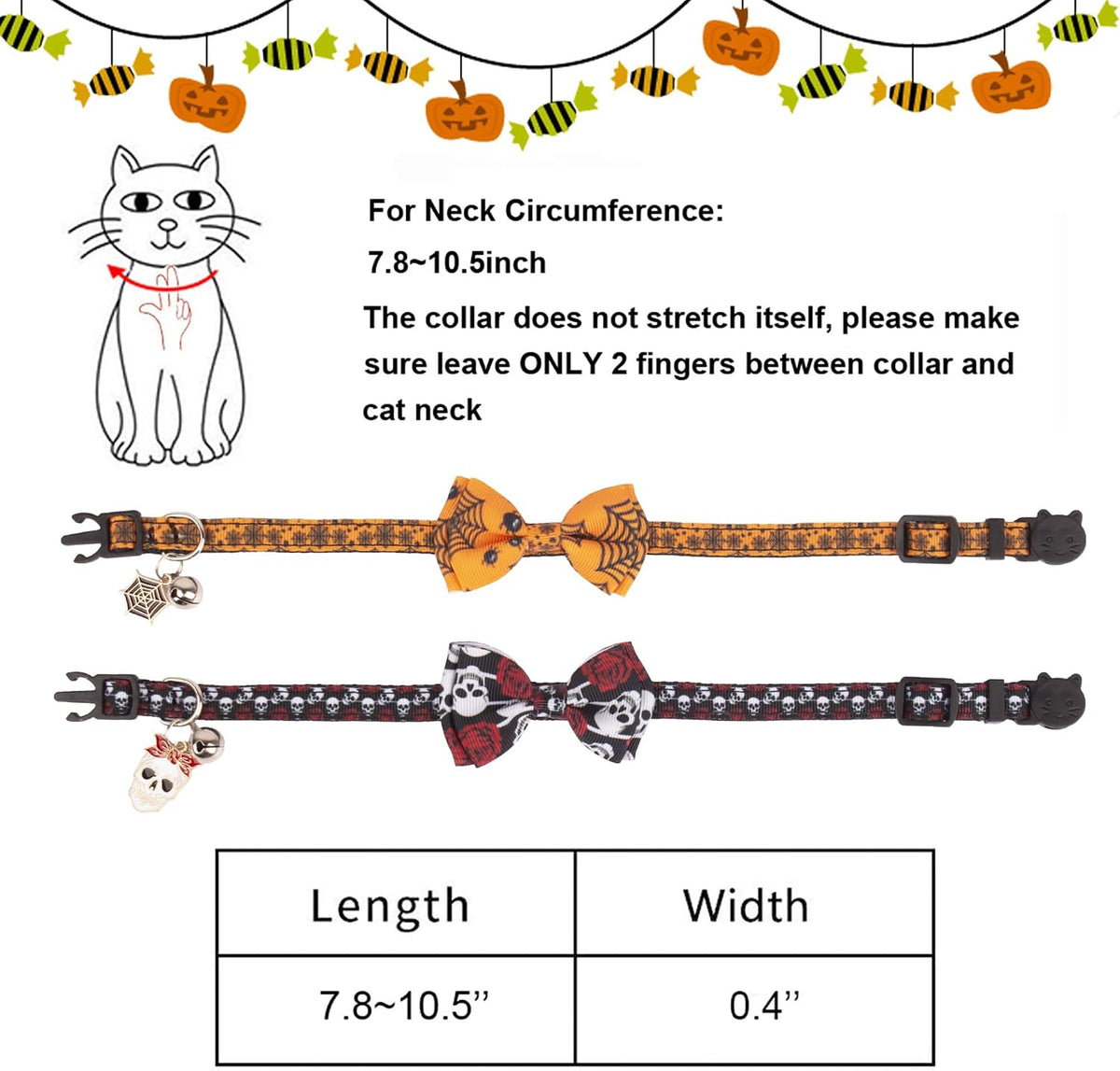 ADOGGYGO Halloween Cat Collar with Bow Bell, Skull Cat Bow Tie Collar