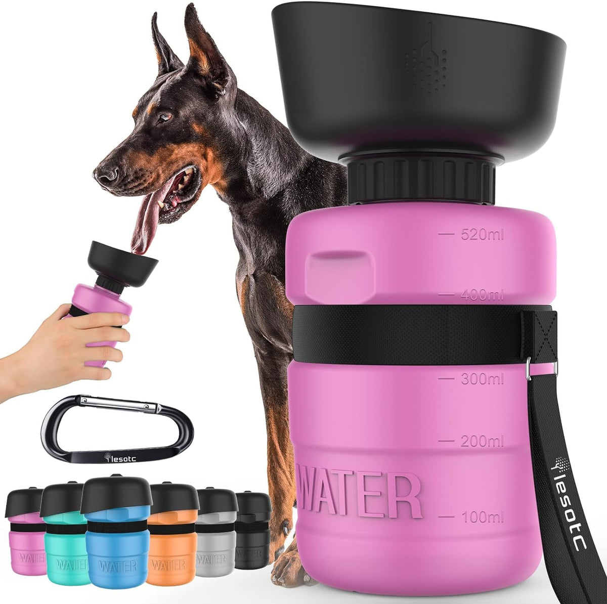 lesotc Dog Water Bottle, Portable Pet Water Dispenser, Leak Proof Travel Squeeze Water Bottle for Dogs, Puppy Essentials Dog Stuff Accessories for Outdoor Walking, Hiking, BPA-Free, Lightweight