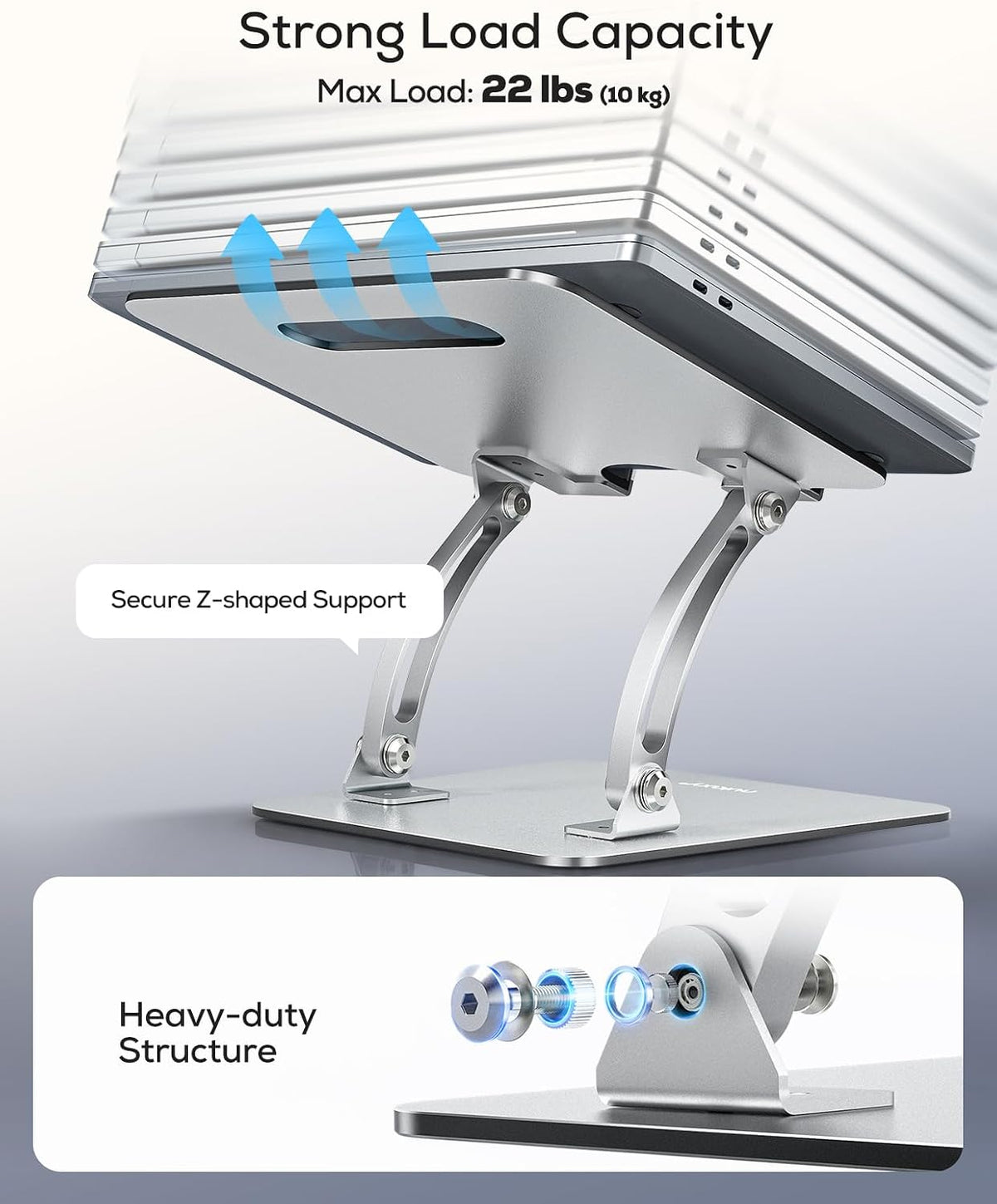 Nulaxy Ergonomic Adjustable Laptop Stand for Desk, Dual Foldable Computer Riser with Advanced Heat-Vent, Heavy-Duty Portable Notebook Holder for Posture Correction, Compatible with Mac 10-16" Laptops