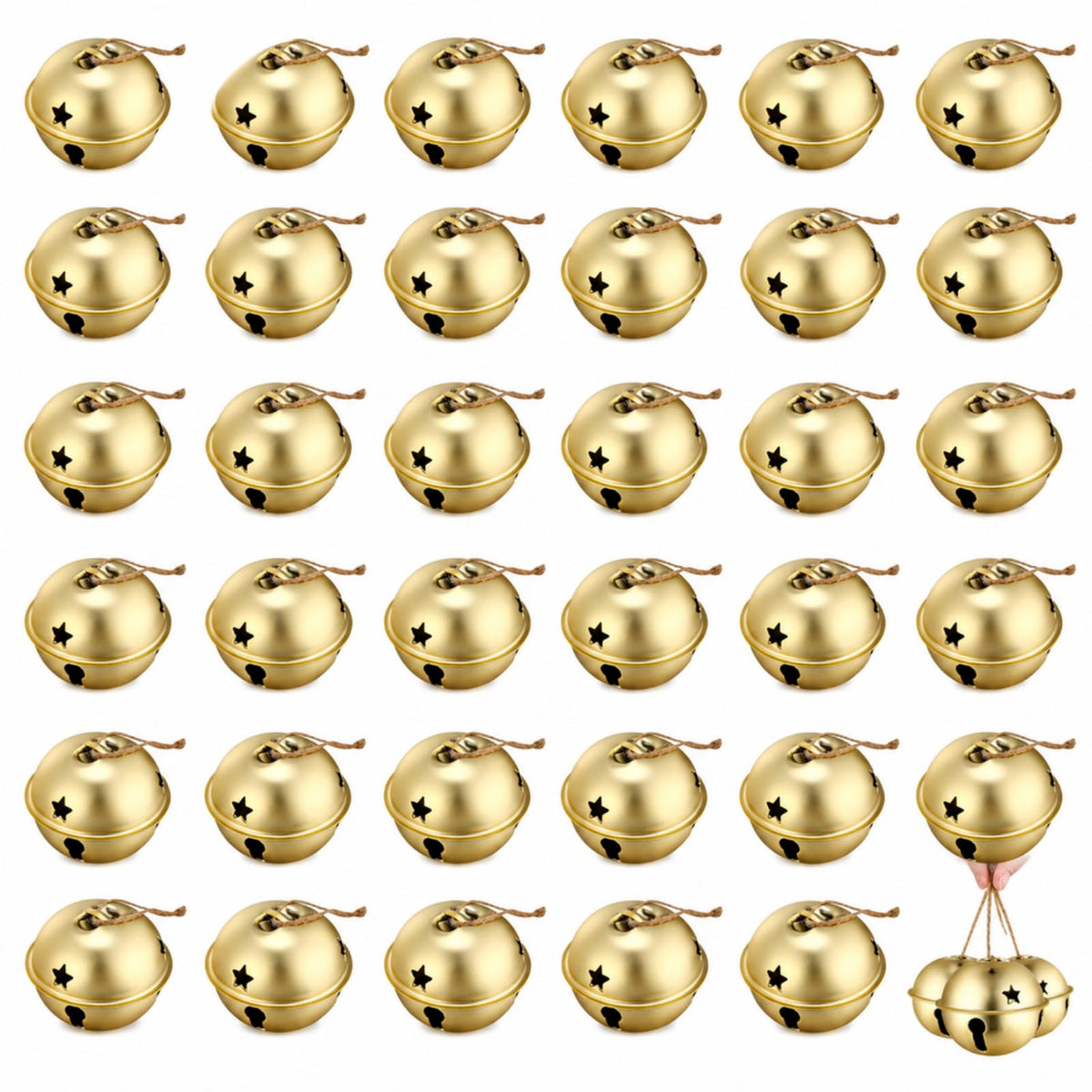 Zhengmy 16 Pcs Large Christmas Jingle Star Bell Xmas Ornament, Gold
