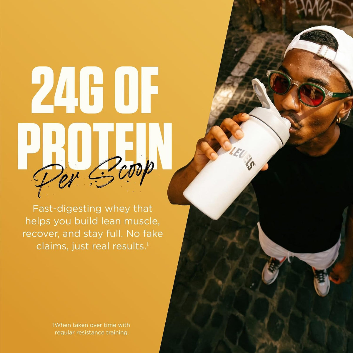 Levels Whey Protein Powder, No Artificial Ingredients, Vanilla Bean, 2LB | 24G of protein and 5.4G BCAAs per scoop, made with hormone-free dairy, zero junk, no fillers, no added sugar, certified clean