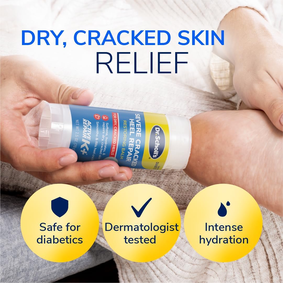 Dr. Scholl's Severe Cracked Heel Repair Restoring Balm 2.5oz, with 25% Urea for Dry, Cracked Feet, Heals and Moisturizes for Healthy Feet, Epsom Salt Soothes, Safe for Diabetics, 3-pack