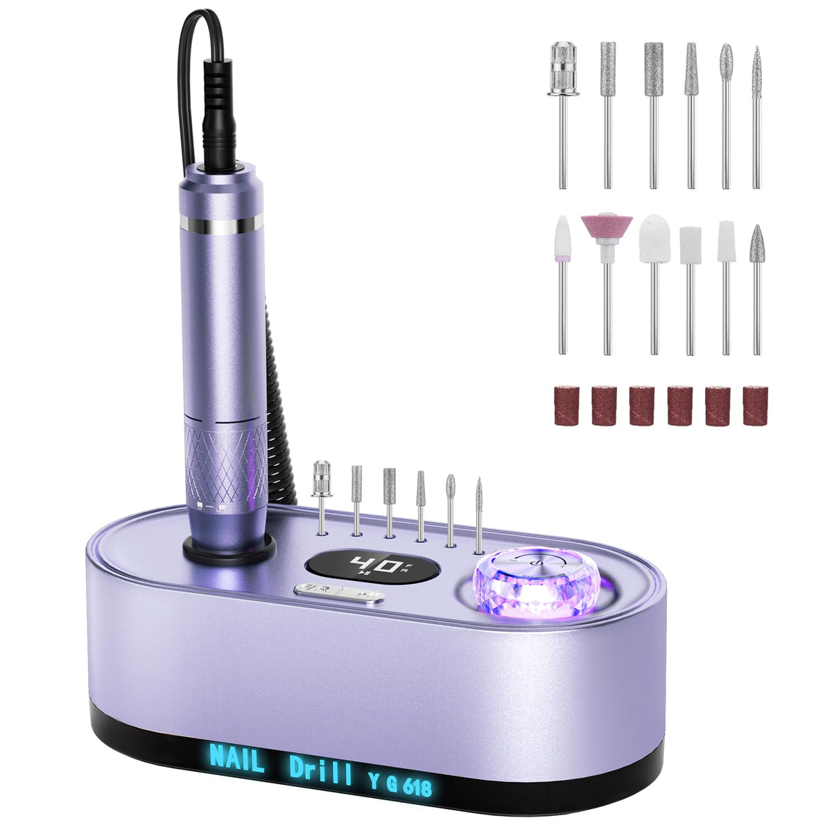 JOSGLOI 40000RPM Electric Nail File Drill Professional Kit, Drill Machine with LCD Display, Manicure Pedicure Polishing Acrylic Gel Nail Grinder for Salon, Home Use