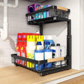 PXRACK Under Sink Organizer, Adjustable Height, 2 Tier Pull Out Under Cabinet Organizer, Slide Out Thickened Metal Under Sink Storage for Kitchen Bathroom Laundry Pantry Cabinet, White, Large-2-Pack