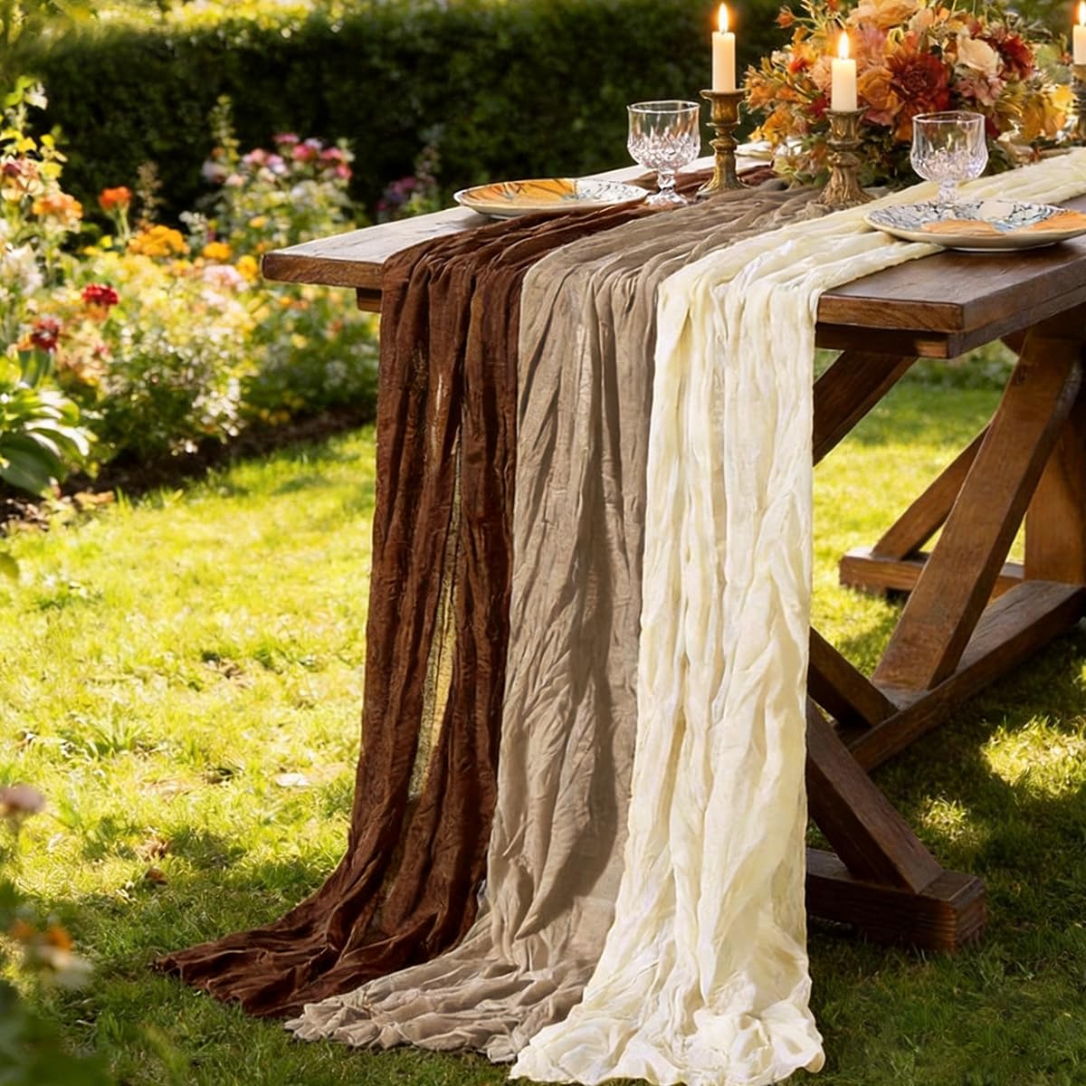Fall Table Runner Terracotta Cheesecloth Boho Wedding Thanksgiving Decor