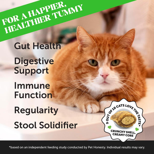 Cat Probiotics Crunchy Creamy Chews for Digestive Health - Cat Constipation + Occasional Diarrhea Relief - Daily Probiotics for Cats with Prebiotics Fiber Gut Flora Sensitive Stomach (90-Day Supply)