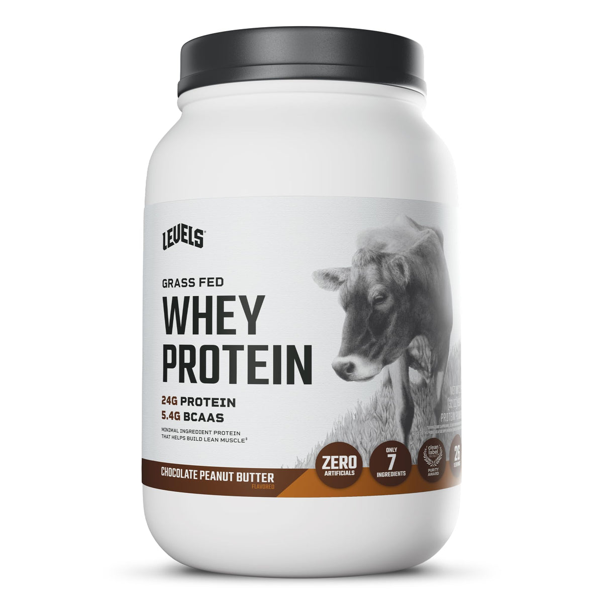 Levels Whey Protein Powder, No Artificial Ingredients, Vanilla Bean, 2LB | 24G of protein and 5.4G BCAAs per scoop, made with hormone-free dairy, zero junk, no fillers, no added sugar, certified clean