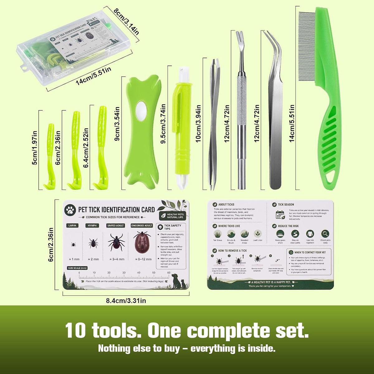 10 Pcs Tick Removal Tool Kit for Dogs, Cats & Humans | Safe No-Squeeze Tick Remover Set with Twister-Style Hooks, Portable Storage Case for Home & Outdoor Use