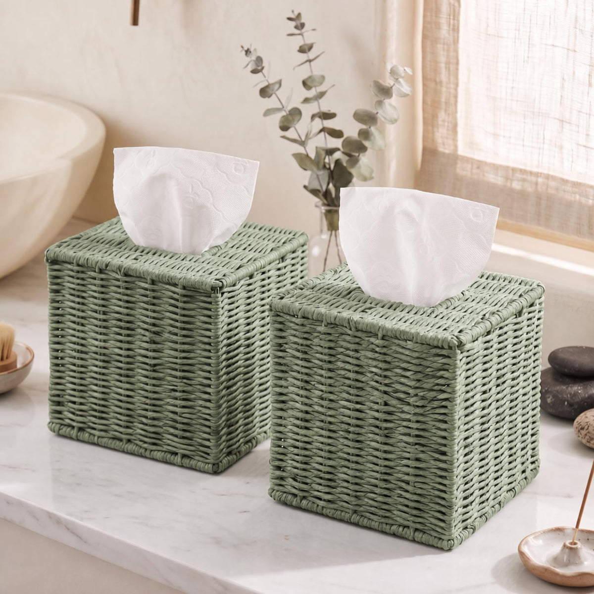 Thyle 2 Pcs Fall Tissue Box Cover Square, Pumpkin PU Leather Tissue Holder