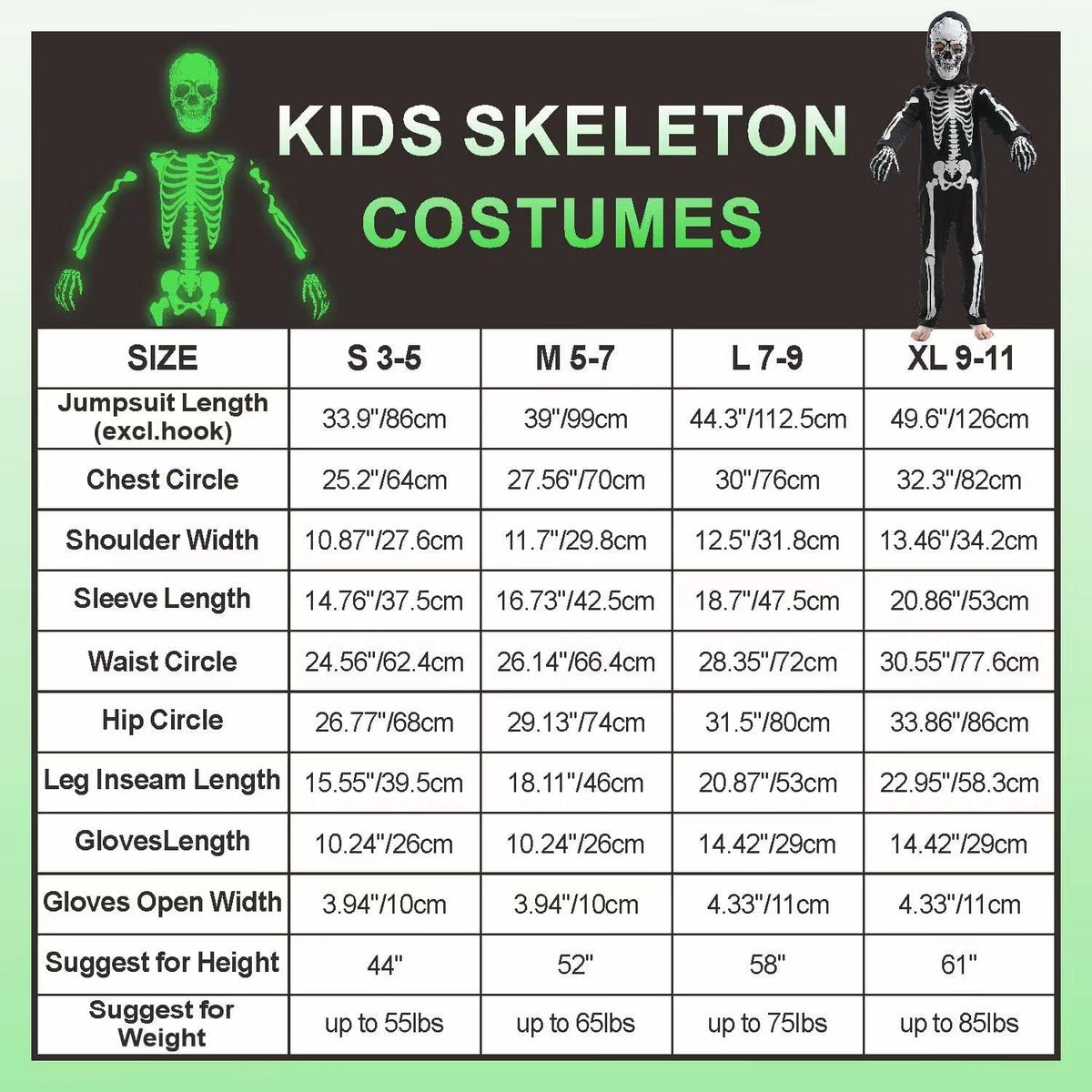 Sincere Party Kids Skeleton Costume Glow in the Dark Skeletons Halloween Skeleton Costumes for Boys and Girls