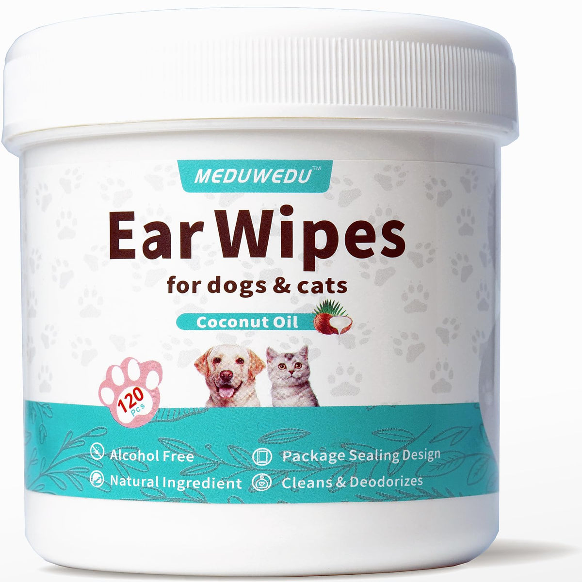 MEDUWEDU Ear Cleaner Finger Wipes 60 Counts, Dog Ear Cleaner, Grooming Kit Care for Dogs and Cats, Soft & Easy Otic Cleaning Pads, Remove Wax, Dirt & Stop Smelly, Itchy, Non-Irritating, Coconut Scent