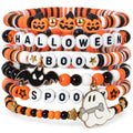 Halloween Bracelets Set for Women,10Pcs Stocking Stuffer Clay Preppy Heishi Boo Skull Charm Beads Stackable Bracelet Adjustable Friendship Holiday Stretch Jewelry Gift
