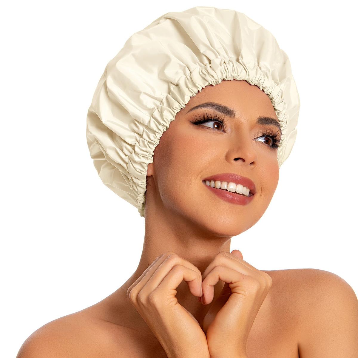 Edoneery Reusable Shower Caps for Women, Waterproof Long Hair Bonnet | Washable Design, Wide Elastic Band, Large Fit, Holds Long Hair, Braids Friendly, Bath Accessories, Spa, Travel