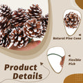 20 Pieces Christmas Pine Cones Decorations Picks, 2 Inch Natural Pine Cones Snow Tipped with Wired Picks White Craft, for Xmas Tree Garland Wreath Ornaments Pinecones Decorating