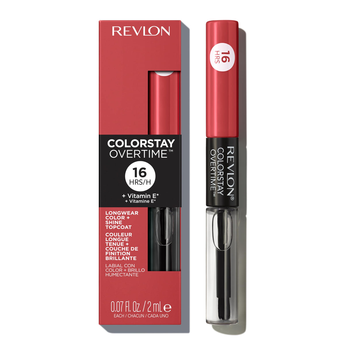 Revlon ColorStay Overtime Liquid Lipstick with Clear Lip Gloss, Long-Lasting Lip Color, Dual Ended with Moisturizing Vitamin E, 005 Infinite Raspberry, 0.07 fl oz