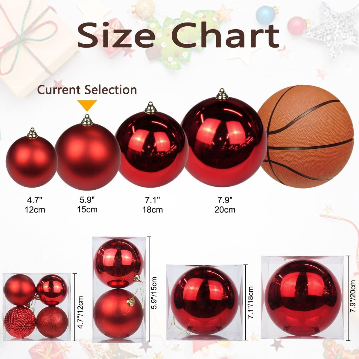GnFlus Large Shatterproof Christmas Ball Ornaments, Red, 5.9" (2 Pcs), Classic Style, Hanging, Plastic, Christmas, Birthday, New Year, Anniversary, Valentine's Day