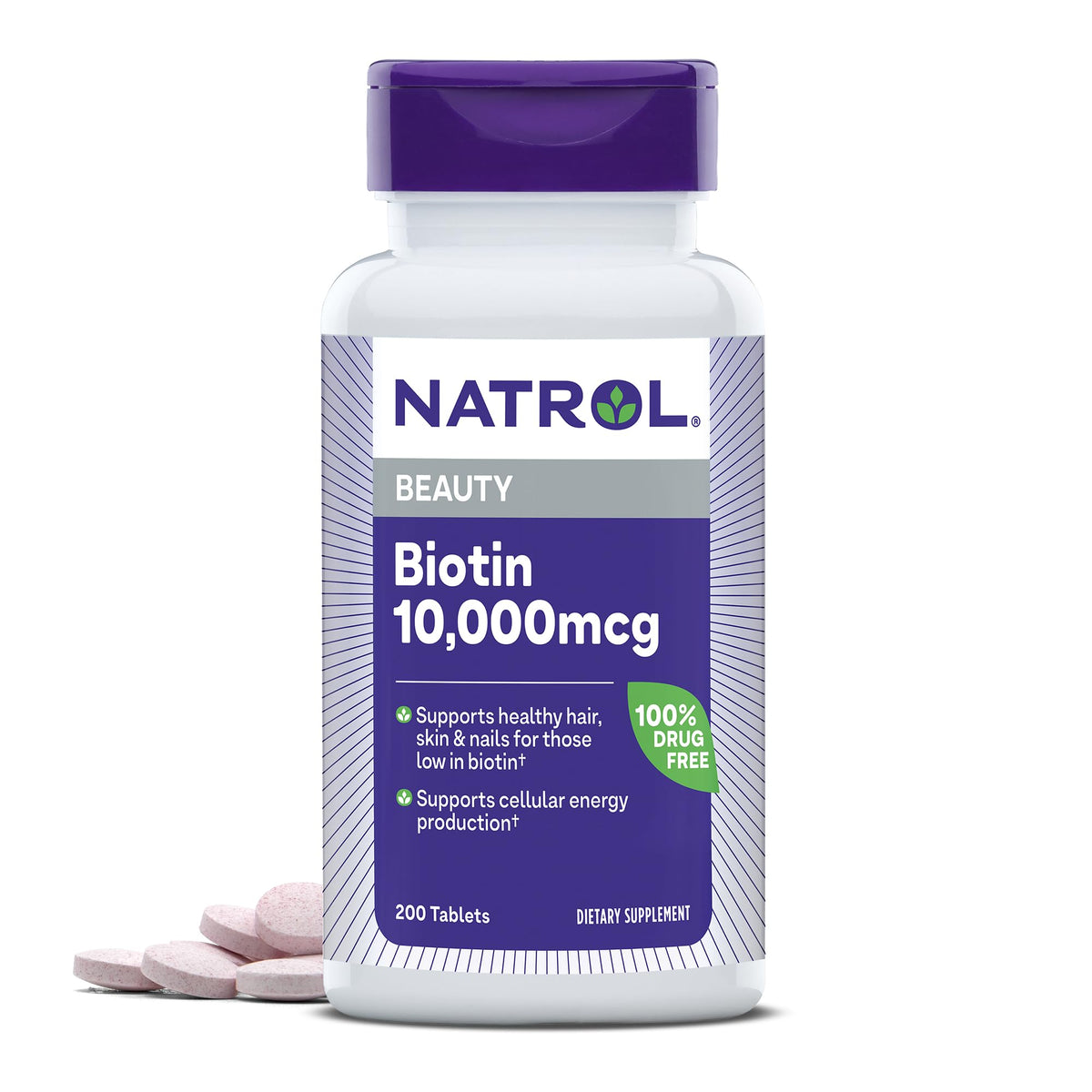 Natrol Biotin 10000mcg, 4X Faster Dissolve Supplement for Healthy Hair, Skin and Nails for Those Low in Biotin, Plus Energy Metabolism Support, 60 Tablets, Up to a 60 Day Supply