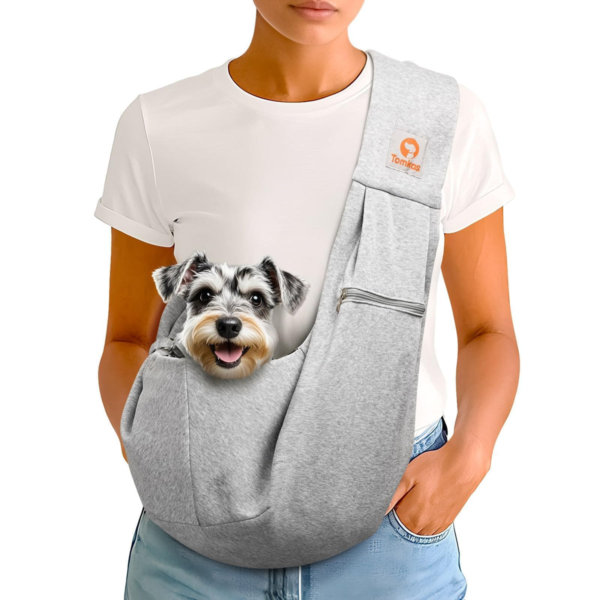 Tomkas Small Dog Sling Carrier - Classic Pocket & Classic Strap - Wrap Carrier - for 3-10 lbs Pets(Black)