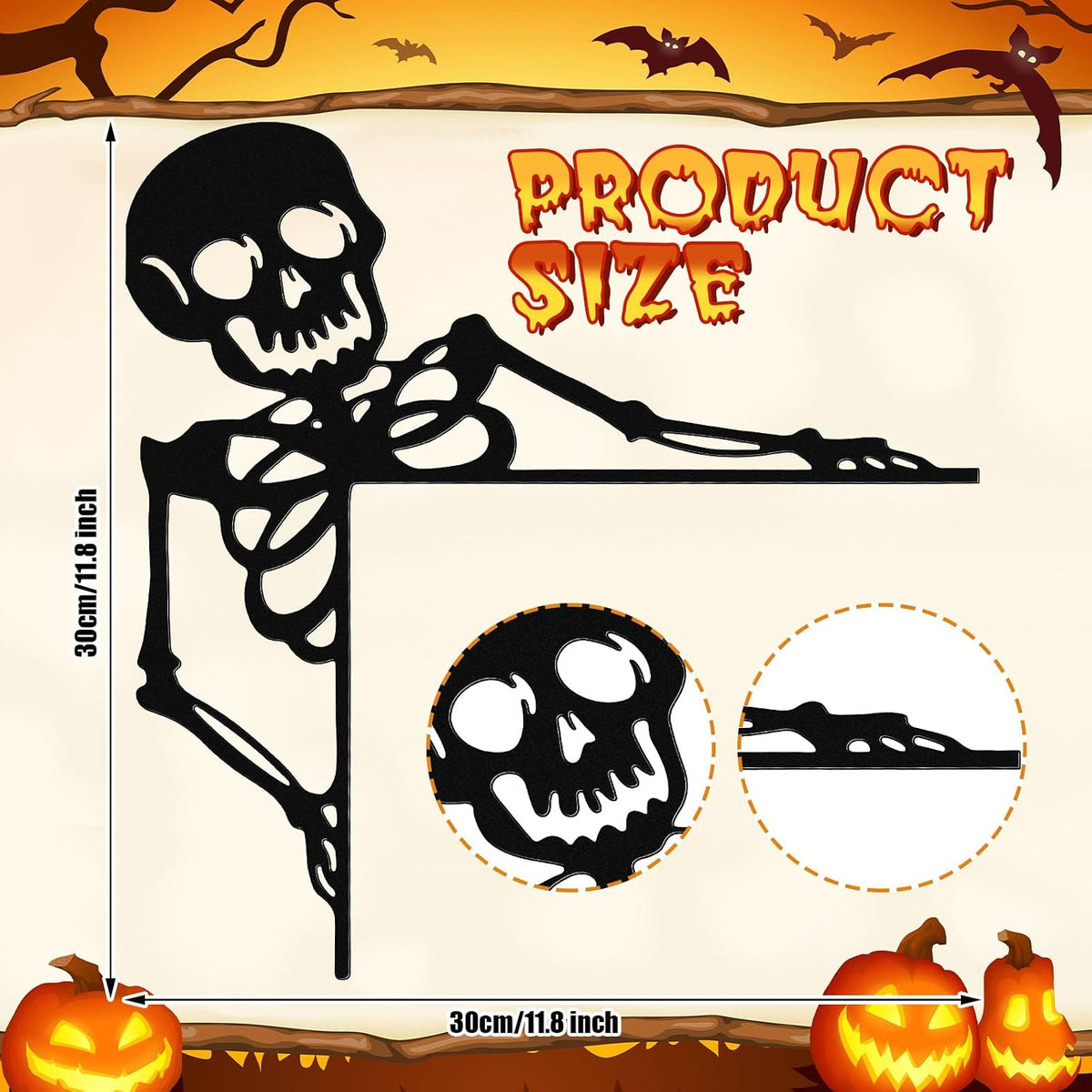 Yaocom 11.8" x 11.8" Metal Halloween Door Topper, Black Skeleton Sign