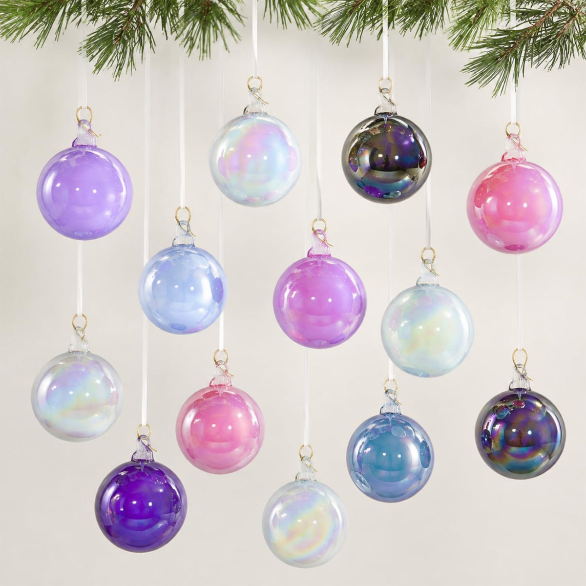 Seenelling 12 Pcs Iridescent Pastel Glass Christmas Ball Ornaments for Tree