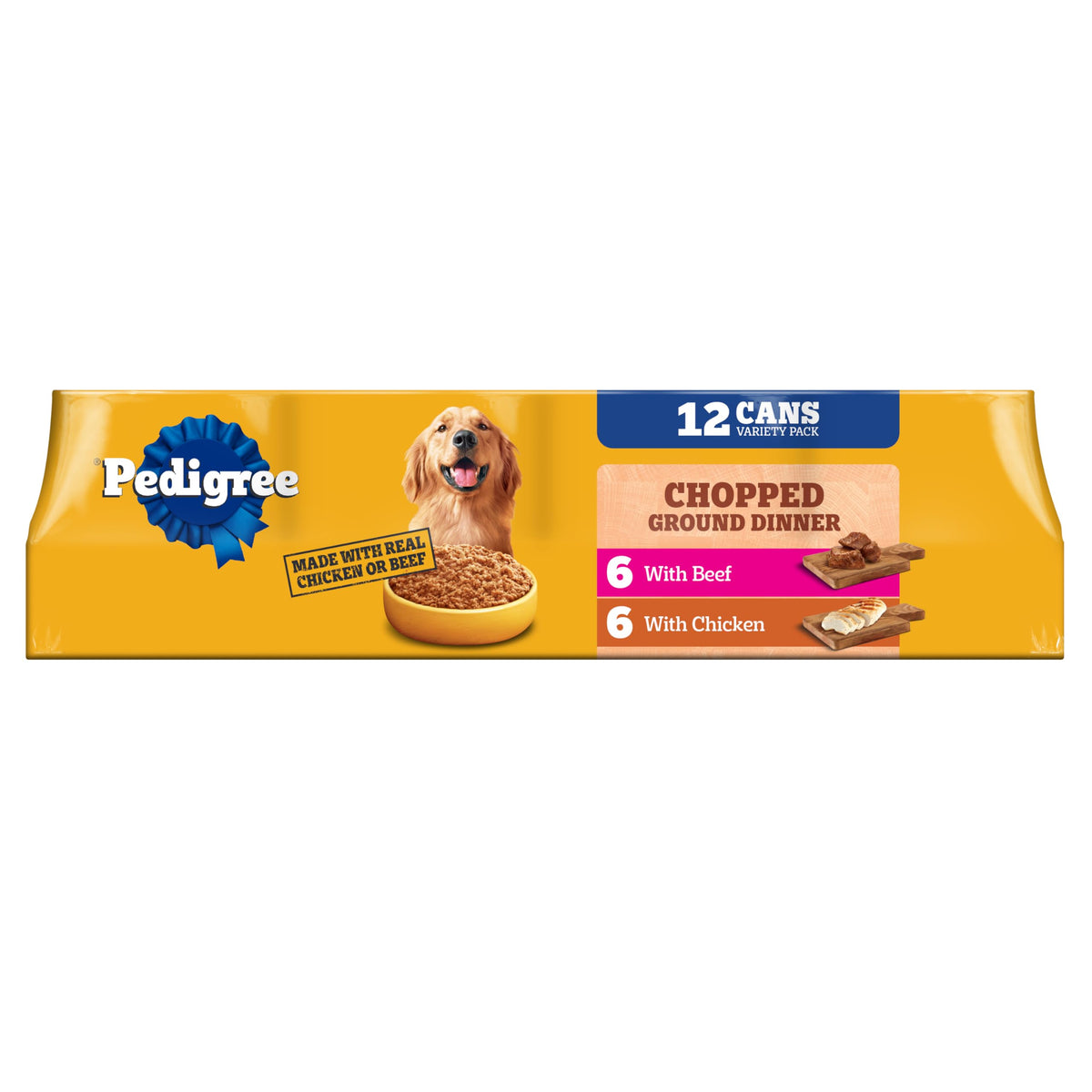 Pedigree Chopped Ground Dinner Wet Dog Food Filet Mignon & Beef Variety Pack, Canned Dog Food, 13.2 oz. Cans, 12 Count