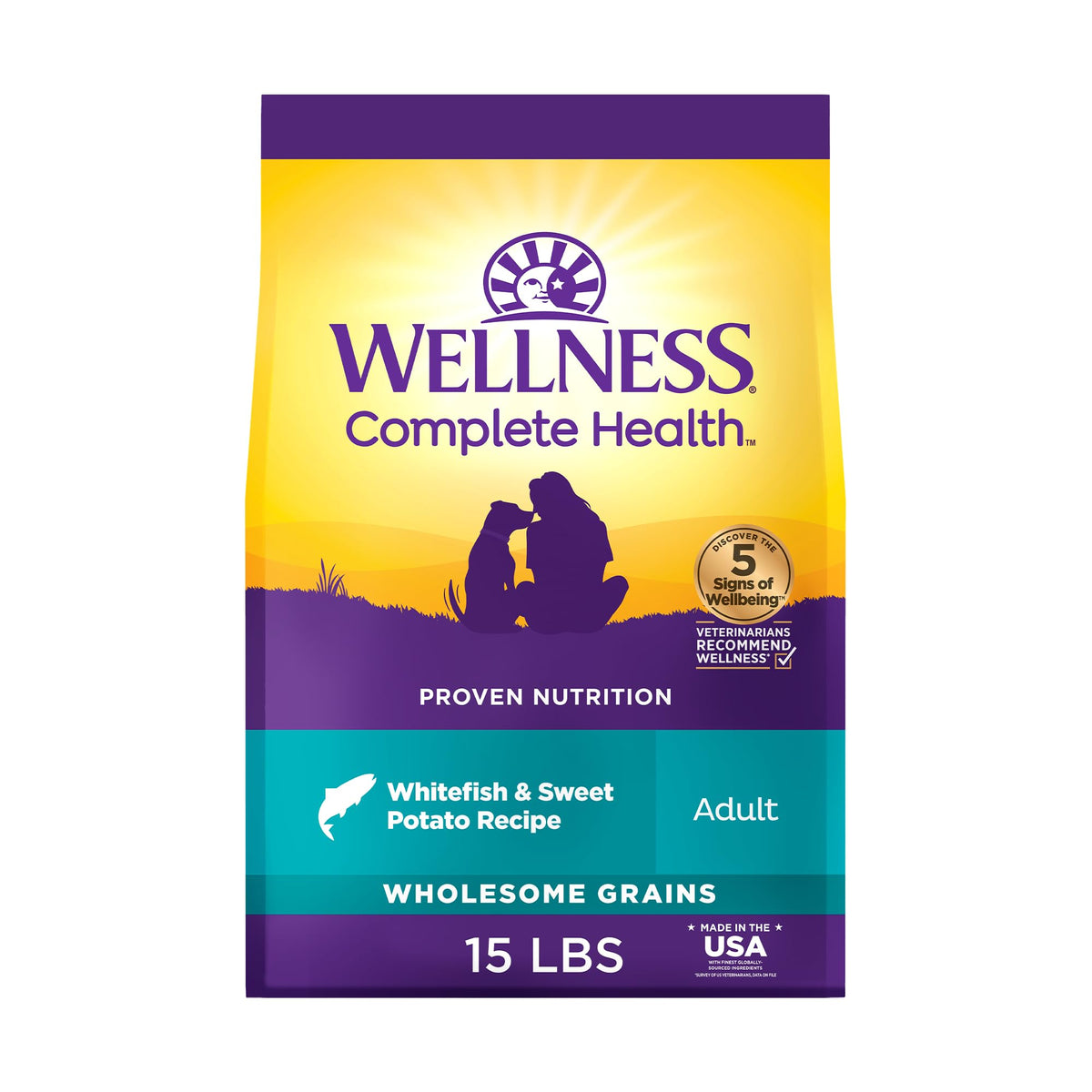 Wellness Complete Health Adult Dry Dog Food, Wholesome Grain Kibble, Natural, Chicken and Oatmeal Recipe, 30 lb Bag