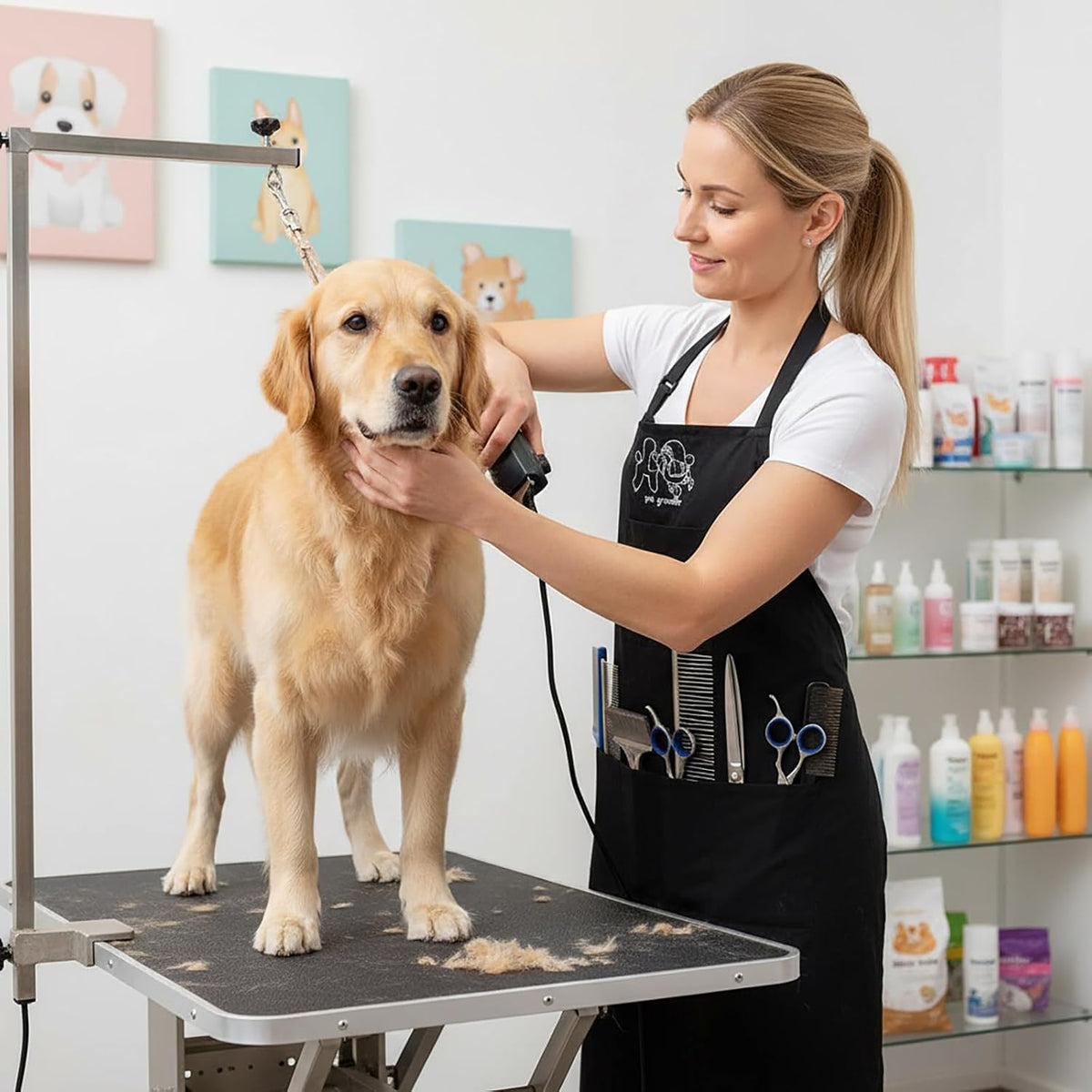 Gliitatu Dog Grooming Apron Smock Waterproof Apron for Dog Groomer Hair Resistant Barber Apron for Salon (1 Pack)