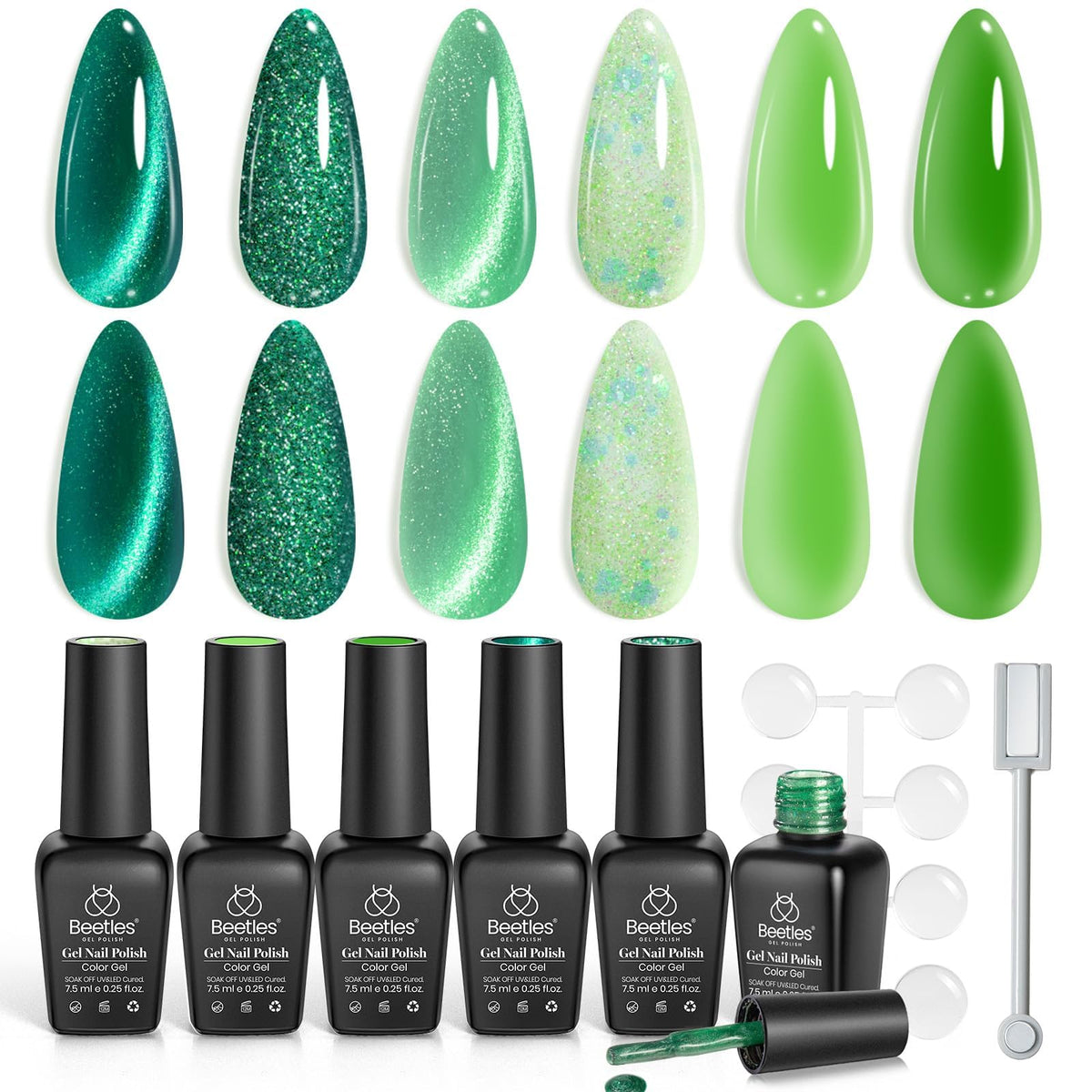 Beetles Halloween Cat Eye Gel Nail Polish Set, 6 Colors Glitter Gel