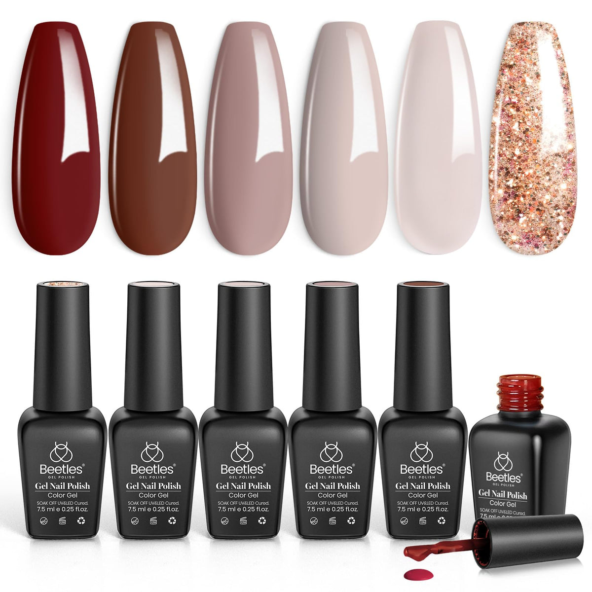 Beetles Halloween Cat Eye Gel Nail Polish Set, 6 Colors Glitter Gel