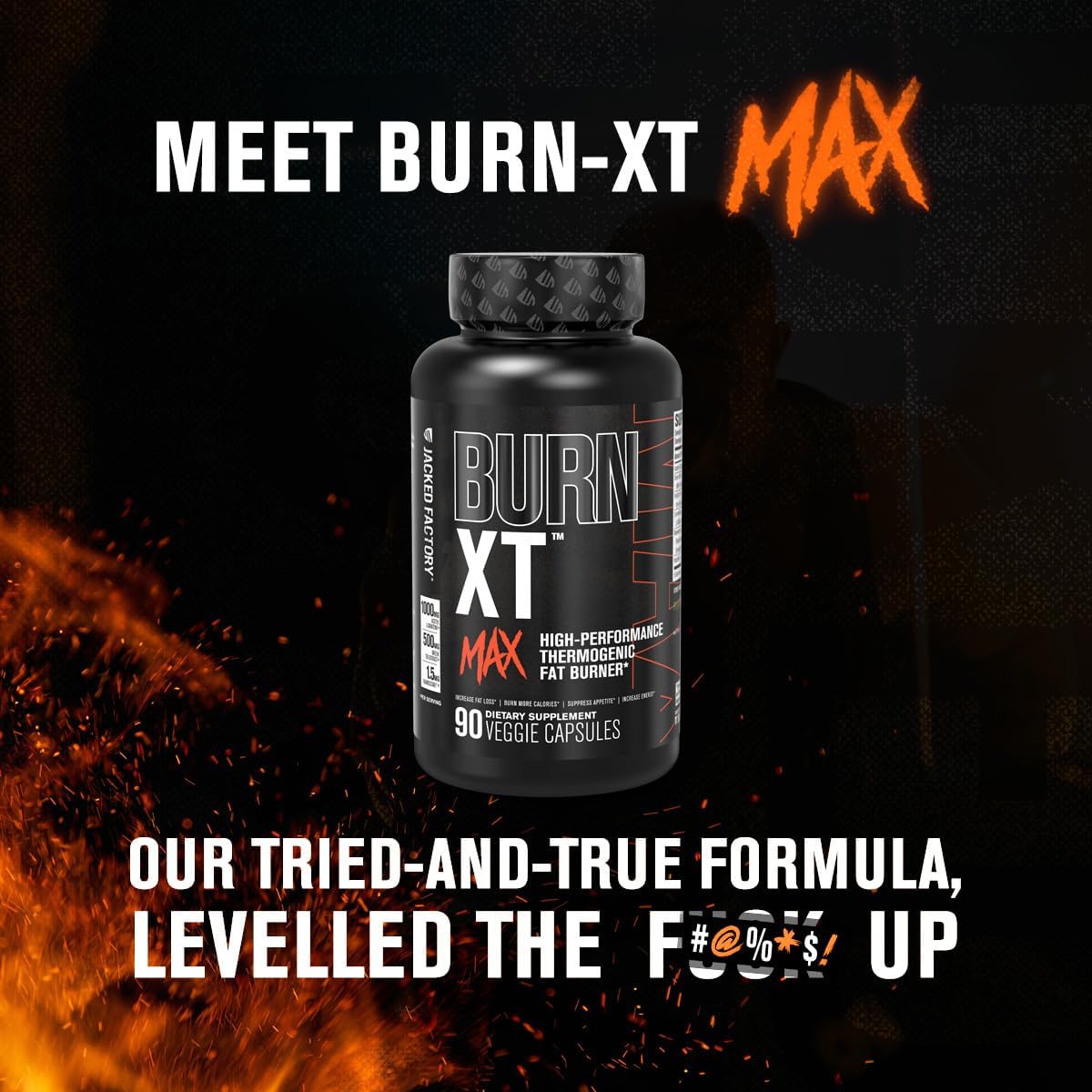 Jacked Factory Burn-XT Max - High-Performance Thermogenic Fat Burner & Appetite Suppressant for Weight Loss w/PurCaf Organic Caffeine, MitoBurn, Green Tea, Acetyl L Carnitine & More - 90 Capsules